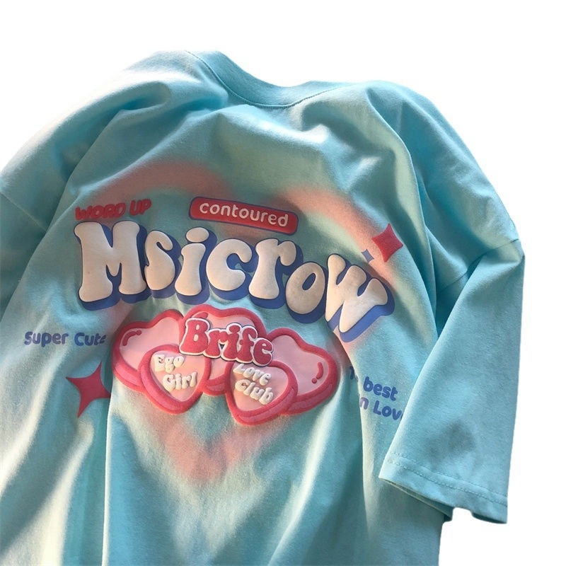 Oversize ženski T-shirt s kratkim rukavima, Milk Silk, anime print, okrugli izrez, ležerni kroj, casual top, ljeto 2025
