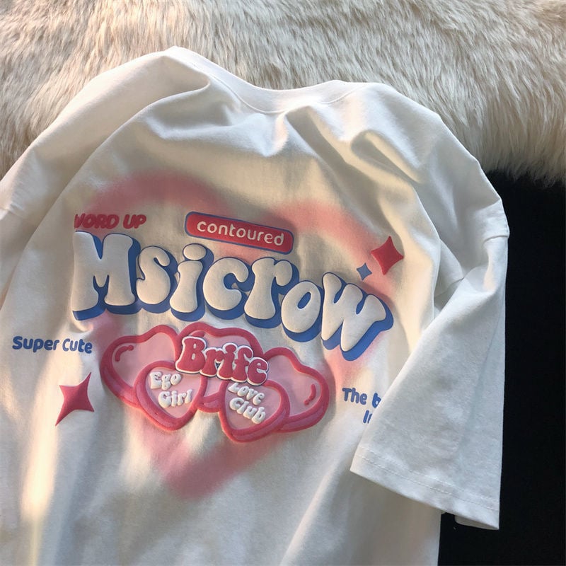 Oversize ženski T-shirt s kratkim rukavima, Milk Silk, anime print, okrugli izrez, ležerni kroj, casual top, ljeto 2025