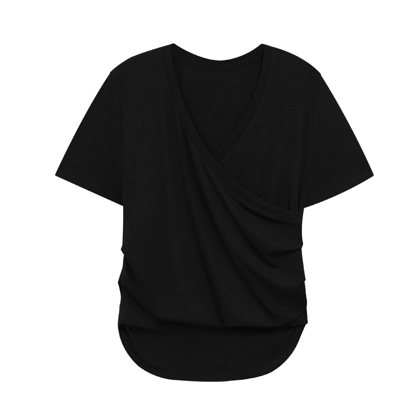 Milk Silk Slim-Fit majica s V-izrezom i križnim detaljem, kratki rukavi, za žene, ljeto 2025