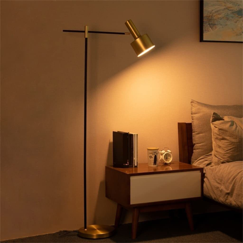 LED podna lampa u metalik zlatnoj boji za spavaću sobu i dnevni boravak, skandinavski stil, stojeća lampa za čitanje