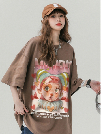 Ženska pamuk T-shirt kratkih rukava, ekstra velika veličina, široki oversize kroj, anime uzorak, Harajuku stil – majice za parove