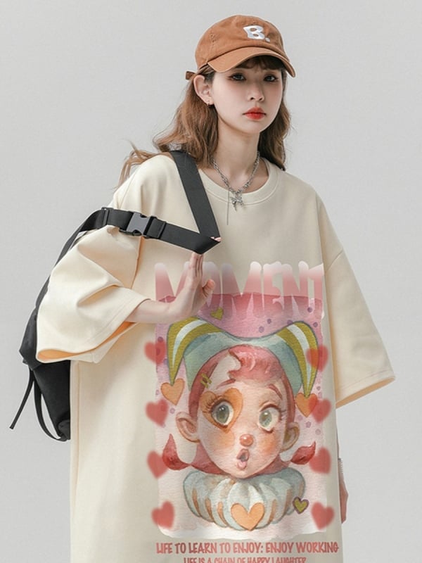 Ženska pamuk T-shirt kratkih rukava, ekstra velika veličina, široki oversize kroj, anime uzorak, Harajuku stil – majice za parove