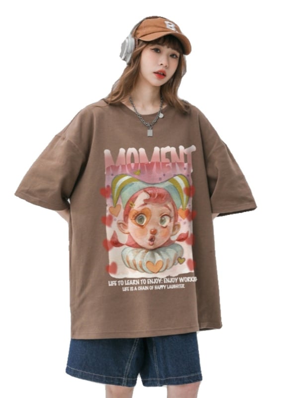 Ženska pamuk T-shirt kratkih rukava, ekstra velika veličina, široki oversize kroj, anime uzorak, Harajuku stil – majice za parove