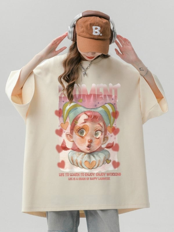Ženska pamuk T-shirt kratkih rukava, ekstra velika veličina, široki oversize kroj, anime uzorak, Harajuku stil – majice za parove
