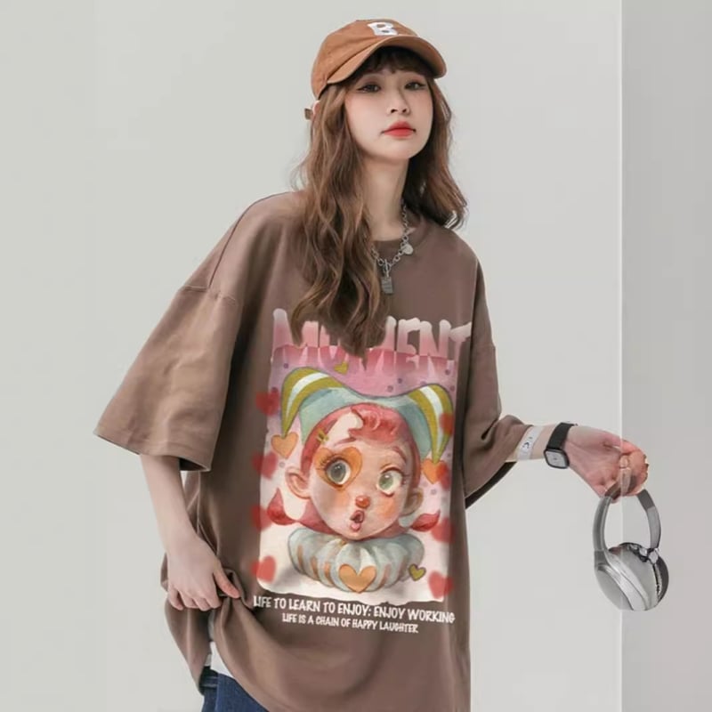 Ženska pamuk T-shirt kratkih rukava, ekstra velika veličina, široki oversize kroj, anime uzorak, Harajuku stil – majice za parove