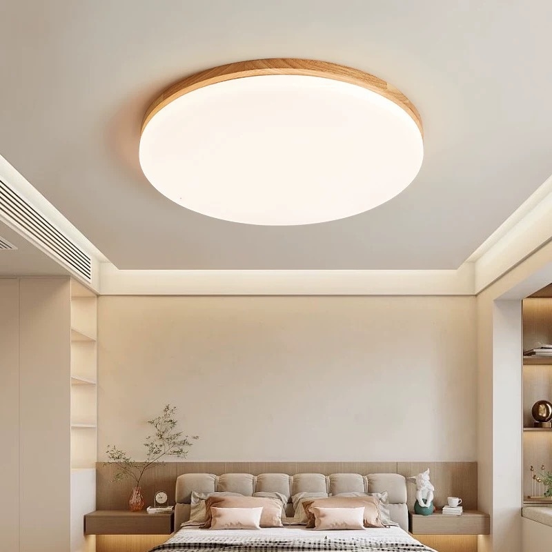 Stropna lampa od masivnog drveta, novi kineski stil, ultra-tanki kružni dizajn za spavaću sobu i dnevni boravak