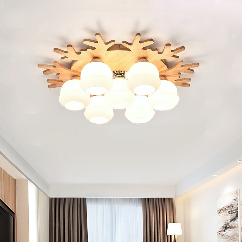 LED stropna svjetiljka u obliku jelenjih rogova, jednostavan modern Nordic stil, od masivnog drveta, za dnevni boravak, spavaću sobu i blagovaonu