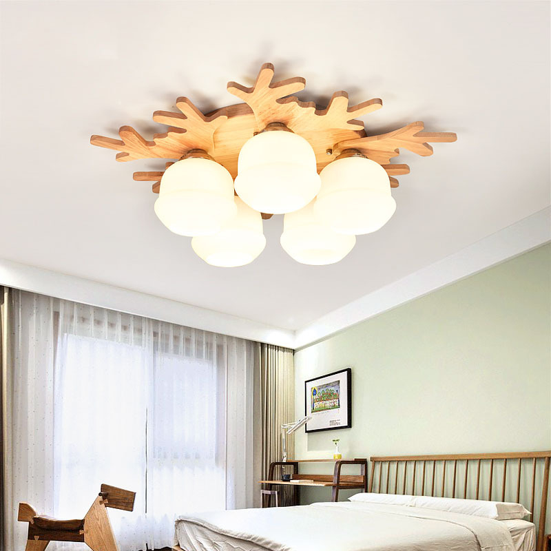 LED stropna svjetiljka u obliku jelenjih rogova, jednostavan modern Nordic stil, od masivnog drveta, za dnevni boravak, spavaću sobu i blagovaonu