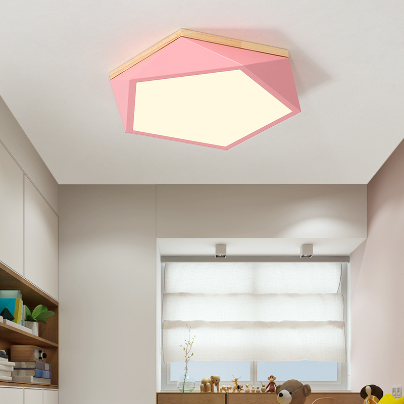 Nordijski geometrijski LED stropni svjetiljka s drvenim detaljem, moderni minimalistički dizajn za spavaću sobu, dnevnu sobu i radnu sobu