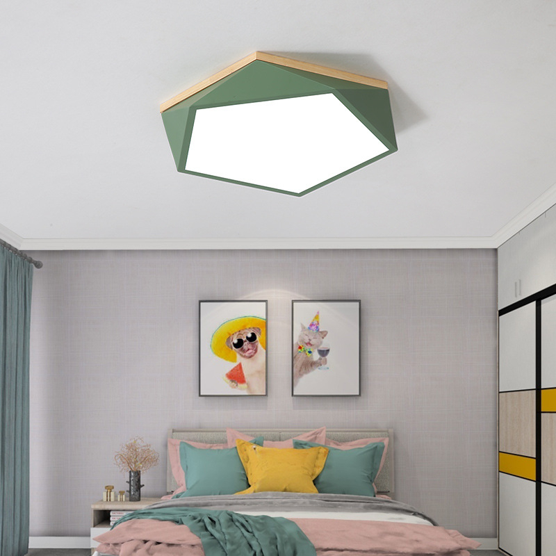Nordijski geometrijski LED stropni svjetiljka s drvenim detaljem, moderni minimalistički dizajn za spavaću sobu, dnevnu sobu i radnu sobu