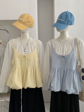 Ženski cvjetni camisole, složen uz košulom s dugim rukavima i točkicama, dvodijelni komplet, šifra 6404