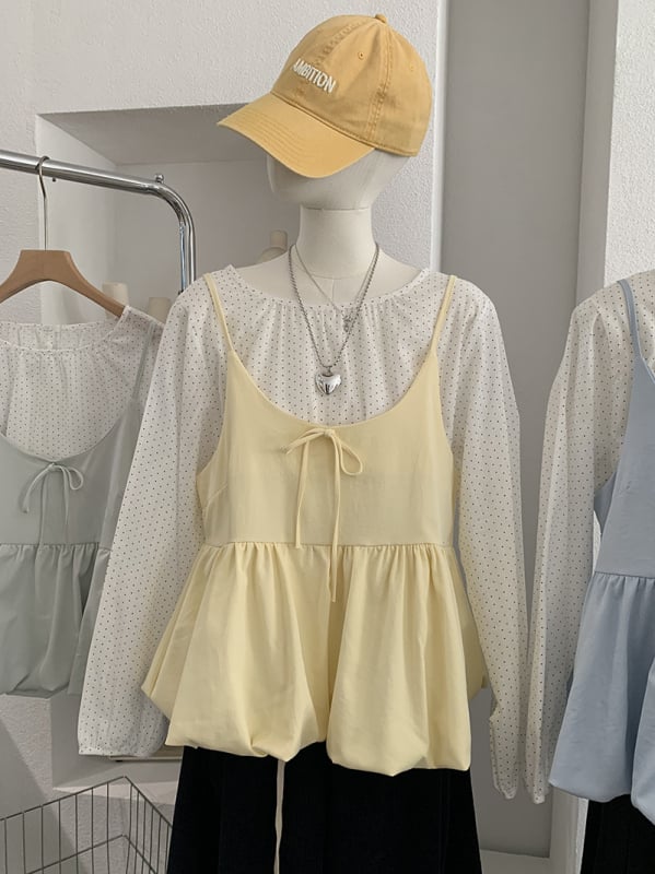 Ženski cvjetni camisole, složen uz košulom s dugim rukavima i točkicama, dvodijelni komplet, šifra 6404