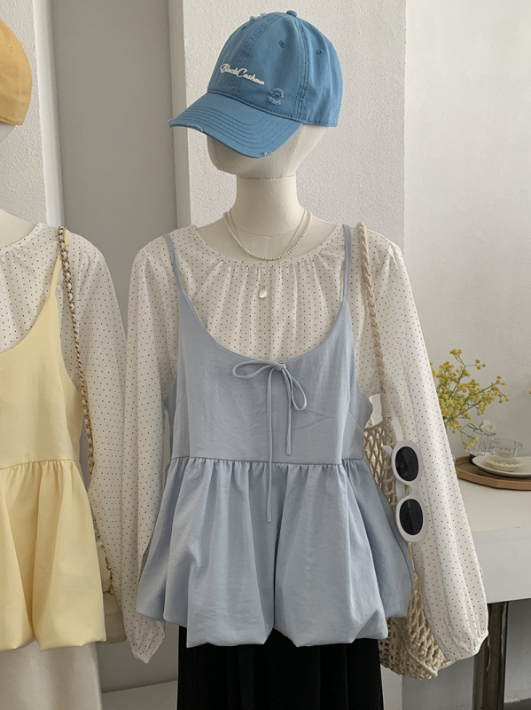 Ženski cvjetni camisole, složen uz košulom s dugim rukavima i točkicama, dvodijelni komplet, šifra 6404