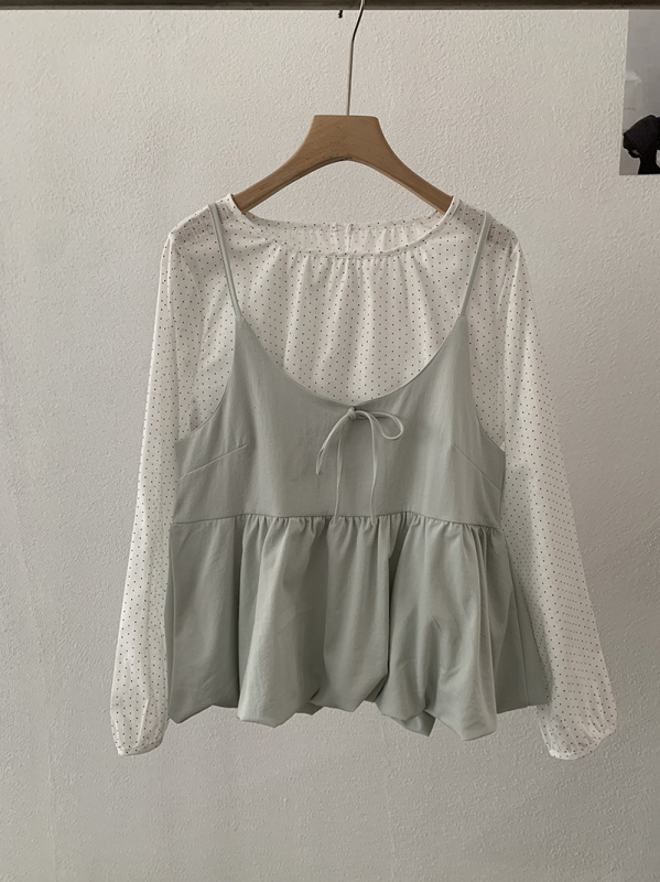 Ženski cvjetni camisole, složen uz košulom s dugim rukavima i točkicama, dvodijelni komplet, šifra 6404