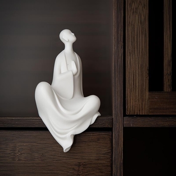 Dehua fehér porcelán Buddha – Zen kerámia tea pet, kis szerzetes gyökérfaragással, dekoráció a teaszobába