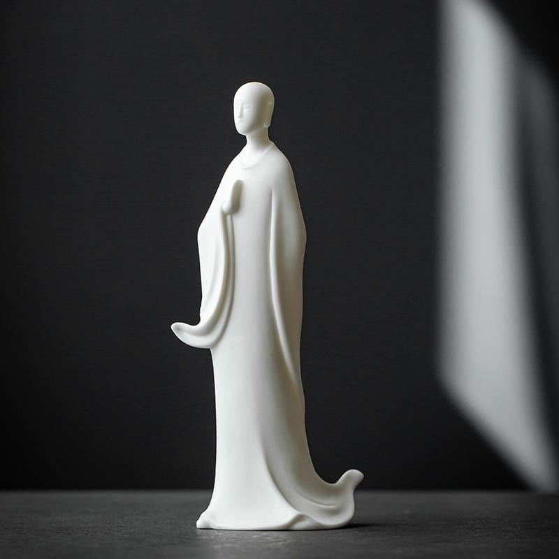 Dehua fehér porcelán Buddha – Zen kerámia tea pet, kis szerzetes gyökérfaragással, dekoráció a teaszobába