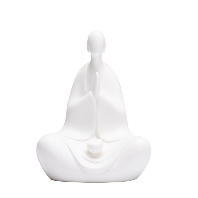 Dehua fehér porcelán Buddha – Zen kerámia tea pet, kis szerzetes gyökérfaragással, dekoráció a teaszobába