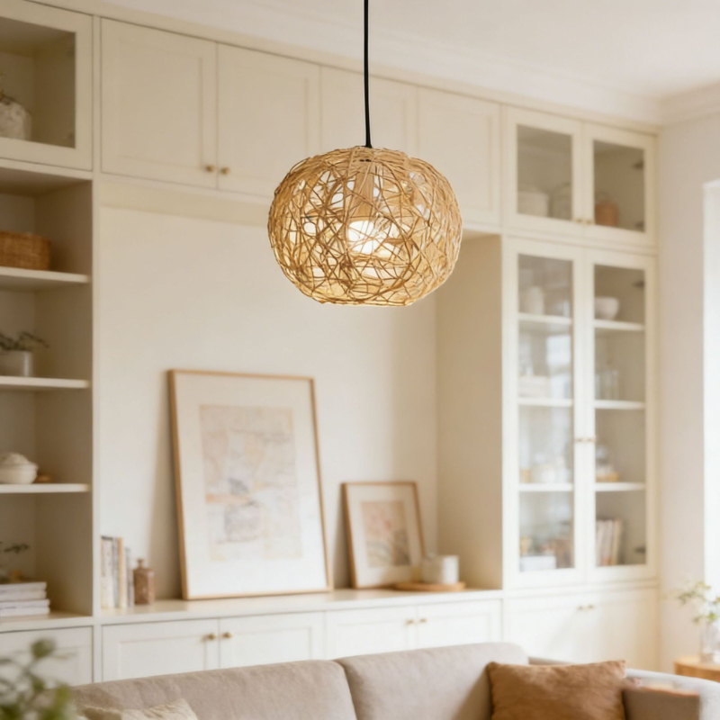 Nordic minimalist rotang gömb lámpabura, szálláshelyekre, erkélyre és teaházba, zen ihletésű gyengéd fény