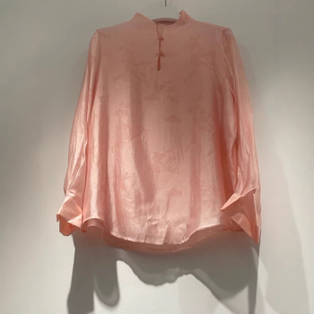 Bluza od rayon žakarda sa stojećim ovratnikom, ženska, retro cvjetni uzorak, dugi rukav, slobodan kroj