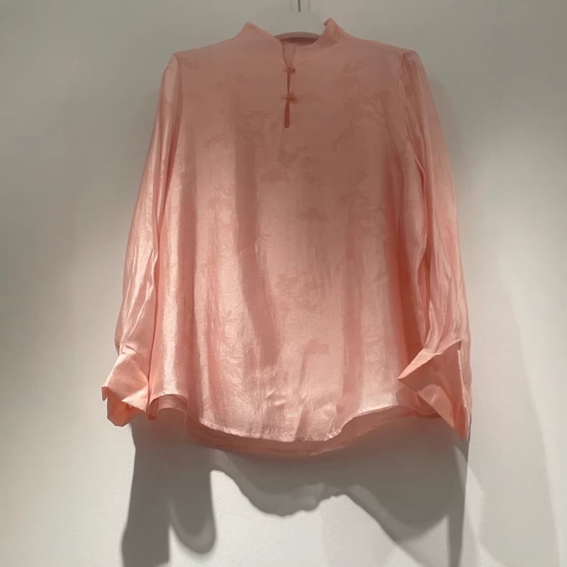 Bluza od rayon žakarda sa stojećim ovratnikom, ženska, retro cvjetni uzorak, dugi rukav, slobodan kroj