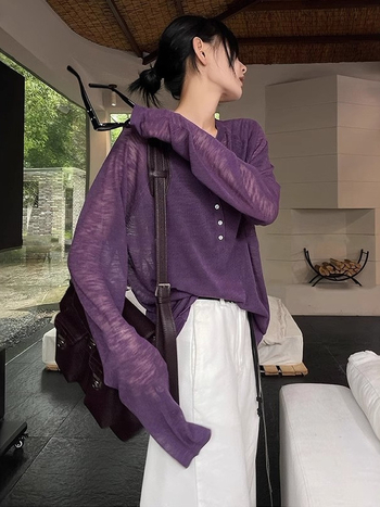 Žuta Tencel bluza s dugim rukavima za žene, Henley ovratnik, jesenski opušteni stil, lagano prozirna, zaštita od sunca