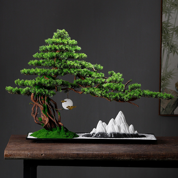 Kreatív kínai stílusú, műfenyő bonsai – Zen hangulatú asztali dekoráció bejárathoz otthonban, klubban és szállodában