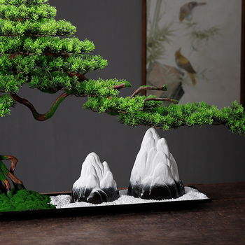 Kreatív kínai stílusú, műfenyő bonsai – Zen hangulatú asztali dekoráció bejárathoz otthonban, klubban és szállodában