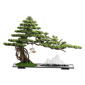 Kreatív kínai stílusú, műfenyő bonsai – Zen hangulatú asztali dekoráció bejárathoz otthonban, klubban és szállodában