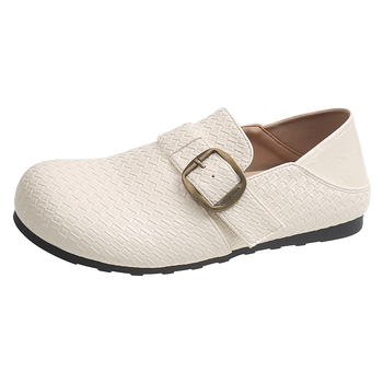 Birkenstock-stílusú nőknek, szőtt slip-on loafers, kerek orrú, 2026-os új modell, puha talp, kényelmes casual cipők