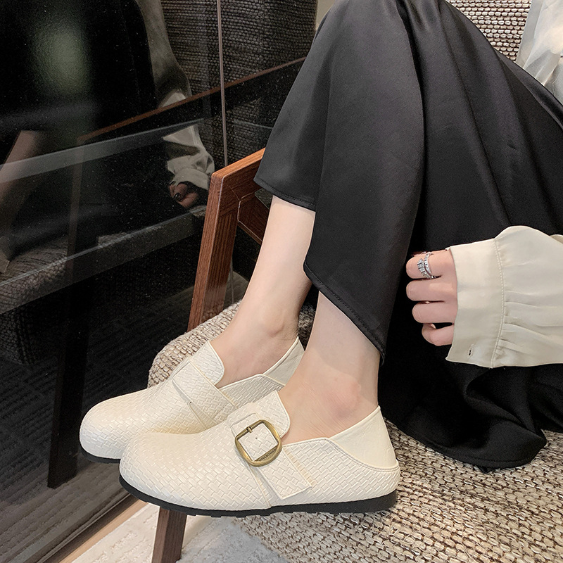 Birkenstock-stílusú nőknek, szőtt slip-on loafers, kerek orrú, 2026-os új modell, puha talp, kényelmes casual cipők