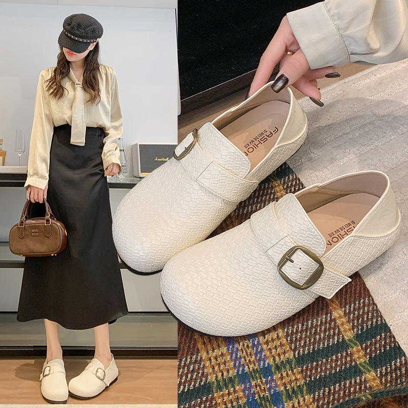 Birkenstock-stílusú nőknek, szőtt slip-on loafers, kerek orrú, 2026-os új modell, puha talp, kényelmes casual cipők