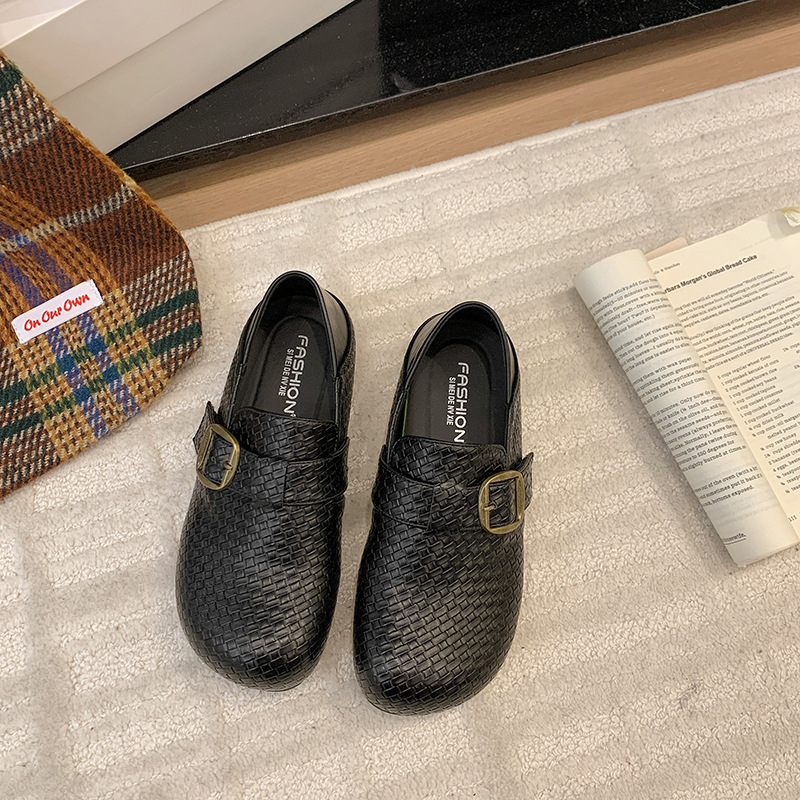 Birkenstock-stílusú nőknek, szőtt slip-on loafers, kerek orrú, 2026-os új modell, puha talp, kényelmes casual cipők