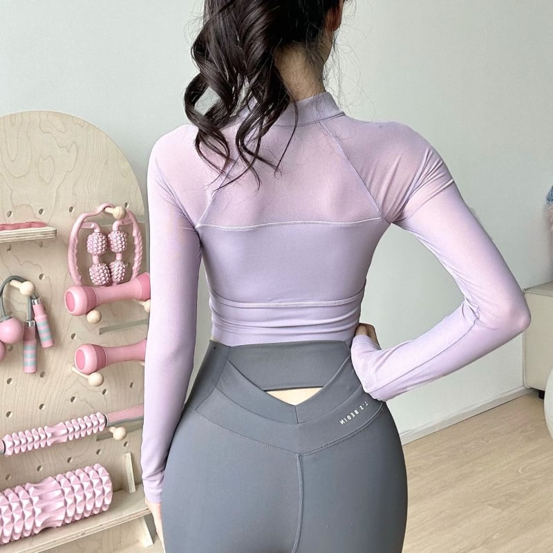 Γυναικείος μακρυμάνικος τοπ Pilates με ενσωματωμένη επένδυση στήθους, ρούχο γιόγκα κινεζικής έμπνευσης
