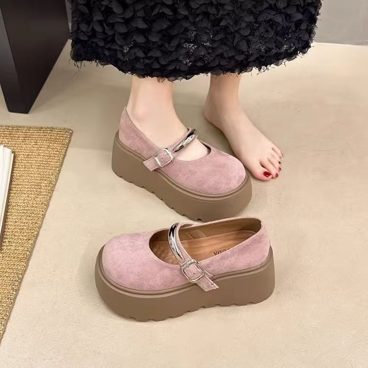Дамски лофери с дебела подметка в ретро Birkenstock стил, с повдигане на височината, ежедневни замшеви лофери, модел пролет-есен 2026