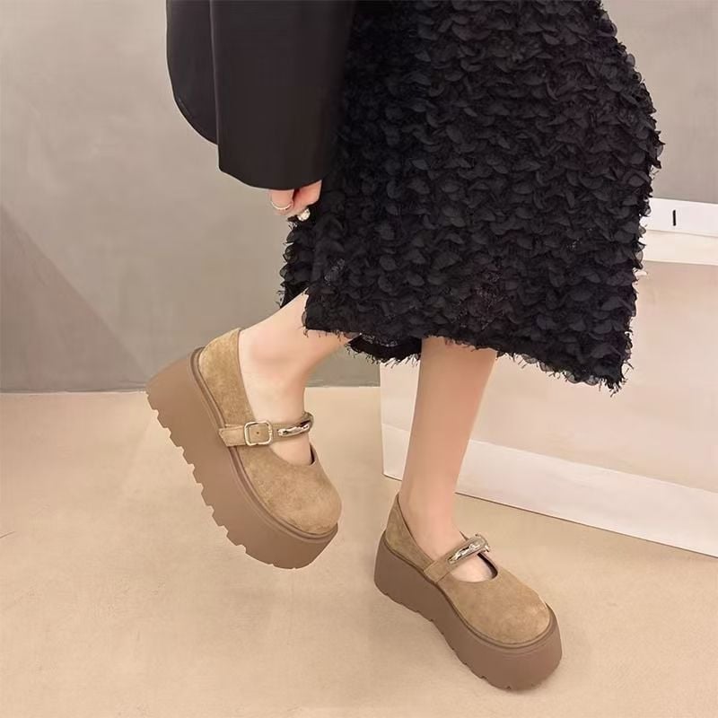 Дамски лофери с дебела подметка в ретро Birkenstock стил, с повдигане на височината, ежедневни замшеви лофери, модел пролет-есен 2026
