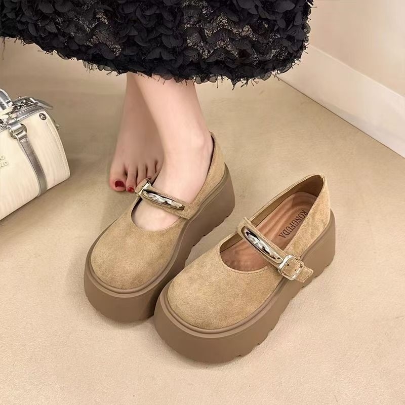 Дамски лофери с дебела подметка в ретро Birkenstock стил, с повдигане на височината, ежедневни замшеви лофери, модел пролет-есен 2026
