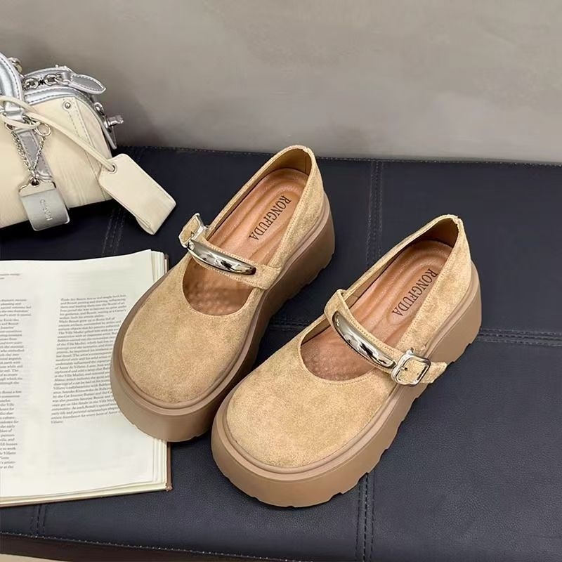 Дамски лофери с дебела подметка в ретро Birkenstock стил, с повдигане на височината, ежедневни замшеви лофери, модел пролет-есен 2026