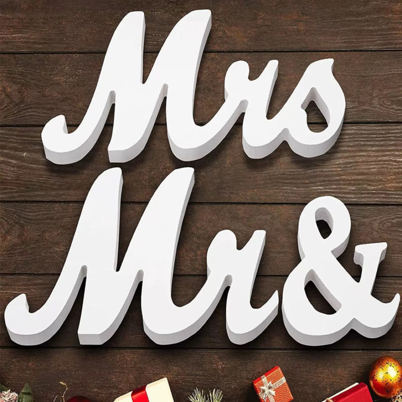 Ξύλινο διακοσμητικό Mr & Mrs για πάρτι και γάμο – διακόσμηση εγγραφής με αγγλικά γράμματα, αντικείμενο φωτογράφισης