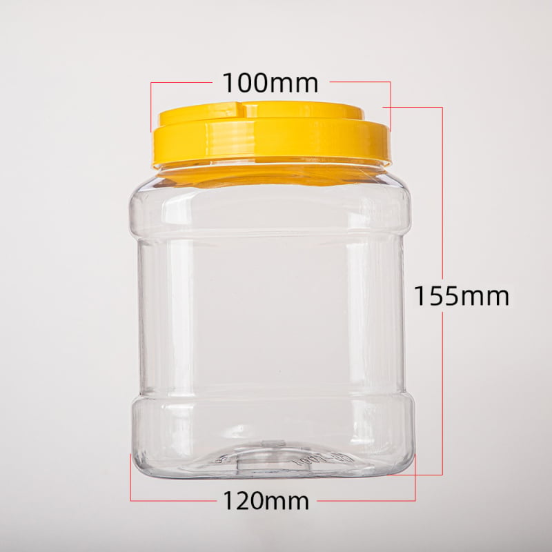 1500ml пластмасов квадратен буркан, хранително PET, широк отвор, бонбони, лакомства и близалки