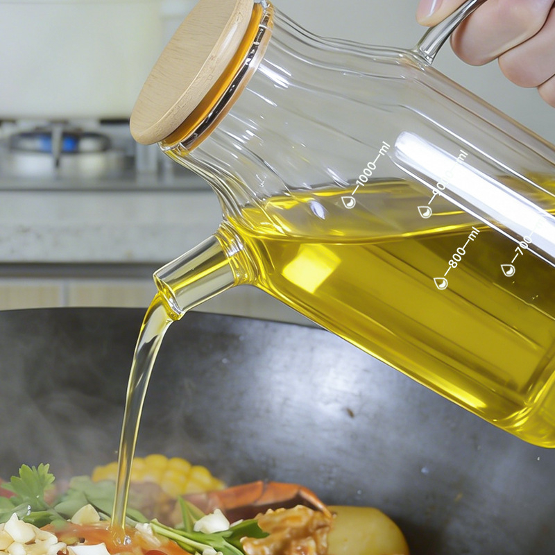 Magas boroszilikát üveg olajtartó függőleges csíkokkal, konyhai fűszerekhez, szójaszósz és ecet tároló, nagy kapacitású szezámolajat tartó üveg