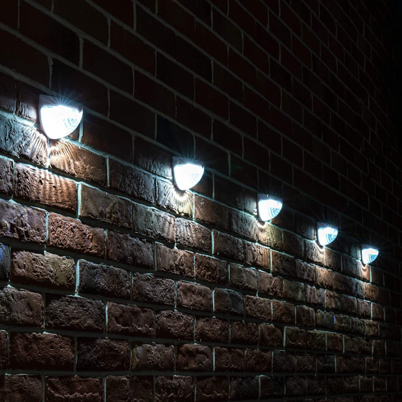 Napelemes félkör alakú kerítéslámpa, 6 LED, kültéri használatra, éjszakai és lépcsőfény a napelem panellel