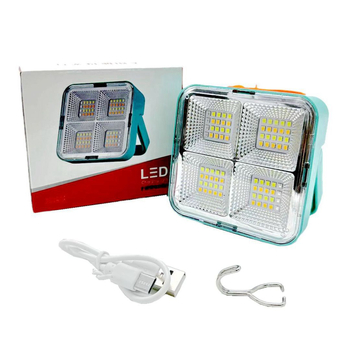 Соларно захранван преносим LED прожектор, USB презареждаем, за къмпинг и аварийно осветление