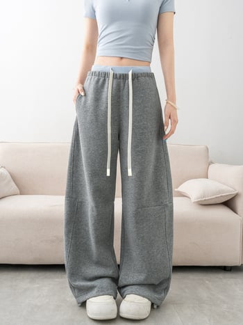 Ženske američkog stila sportske pantalone, proljeće-jesen 2026, color-block dizajn, visok pojas, ravno i široko krojenje, ležerne.