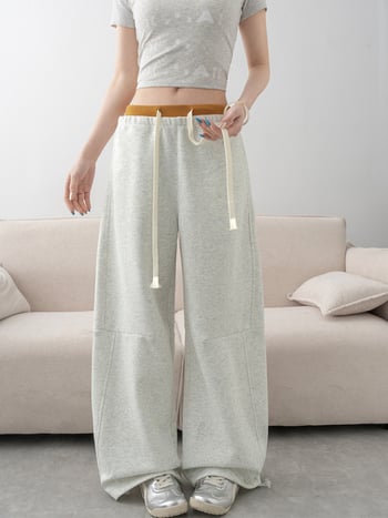 Ženske američkog stila sportske pantalone, proljeće-jesen 2026, color-block dizajn, visok pojas, ravno i široko krojenje, ležerne.