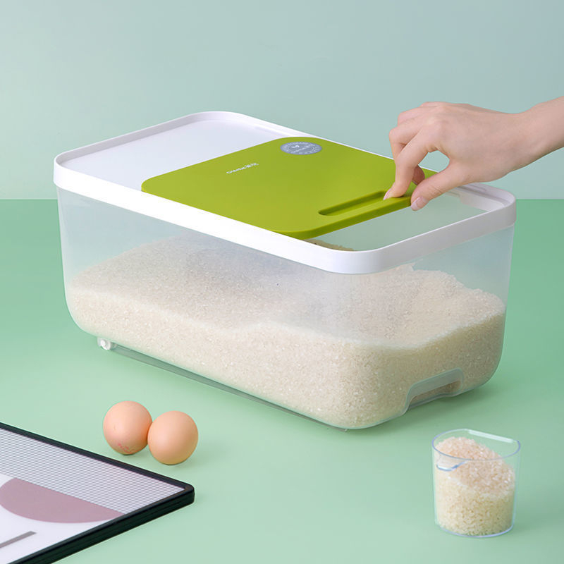 Camellia rizstároló doboz csúszó fedéllel, antibakteriális, nedvességálló, élelmiszer-minőségű, háztartási tároló liszt és rizs számára