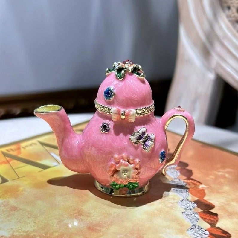 Új zománc ékszerdoboz palotai stílusú kínai retro teáskanna motívummal, kézzel festett dekoráció otthonra.