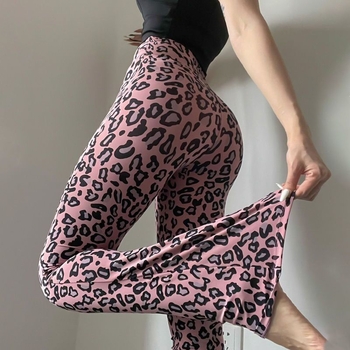 Proširena verzija leopard print joga hlača, prozračne, produžuju noge, blago širećeg kroja, visokim strukom, za sport i pilates, do poda, tijesne za žene