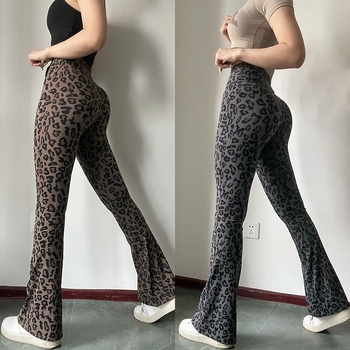 Proširena verzija leopard print joga hlača, prozračne, produžuju noge, blago širećeg kroja, visokim strukom, za sport i pilates, do poda, tijesne za žene