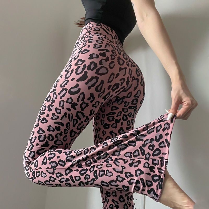 Proširena verzija leopard print joga hlača, prozračne, produžuju noge, blago širećeg kroja, visokim strukom, za sport i pilates, do poda, tijesne za žene