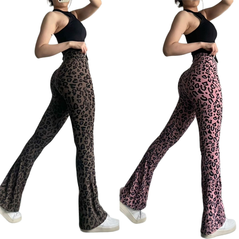 Proširena verzija leopard print joga hlača, prozračne, produžuju noge, blago širećeg kroja, visokim strukom, za sport i pilates, do poda, tijesne za žene